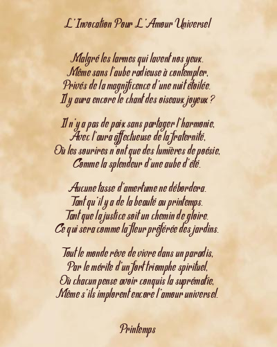Le poème en image: L’invocation Pour L’amour Universel