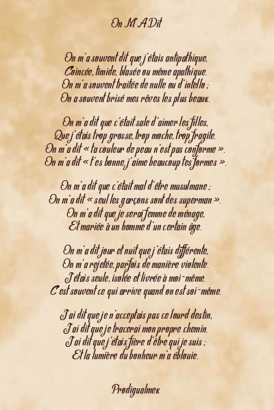 Le poème en image: On M’a Dit