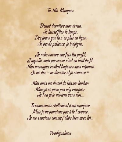 Le poème en image: Tu Me Manques