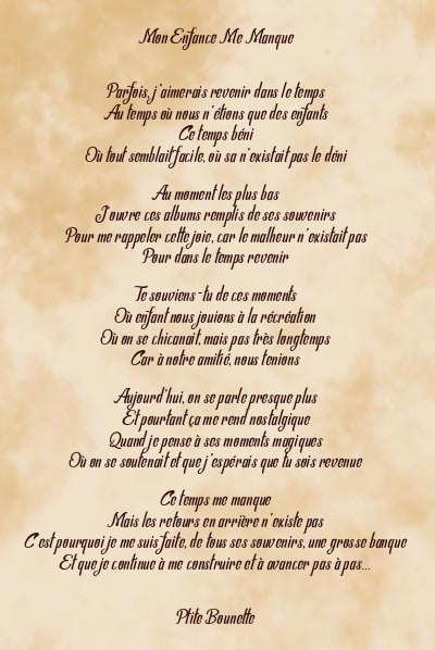Le poème en image: Mon Enfance Me Manque