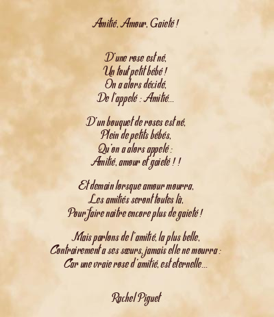 Le poème en image: Amitié, Amour, Gaieté !