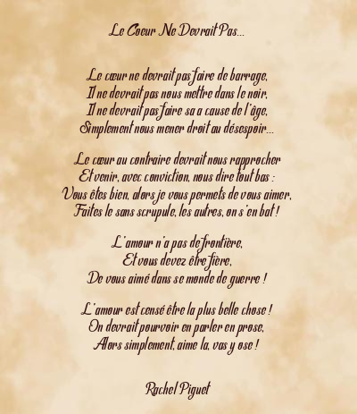 Le poème en image: Le Coeur Ne Devrait Pas…