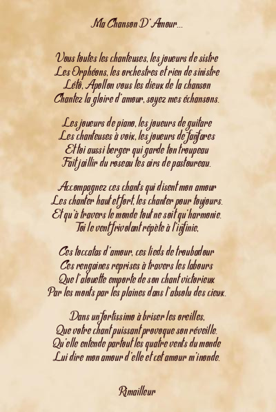 Le poème en image: Ma Chanson D’amour…