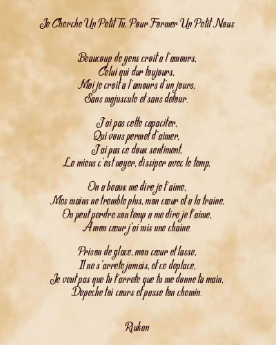 Le poème en image: Je Cherche Un Petit Tu, Pour Former Un Petit Nous
