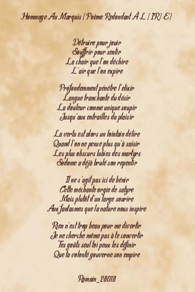 Le poème en image: Hommage Au Marquis (Poème Redondant À L (Ir) E)