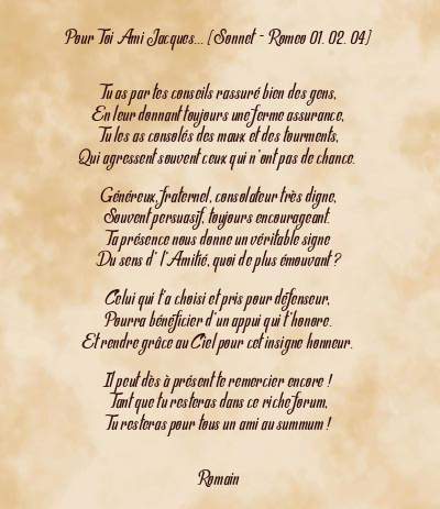 Le poème en image: Pour Toi Ami Jacques… (Sonnet - Romeo 01. 02. 04)