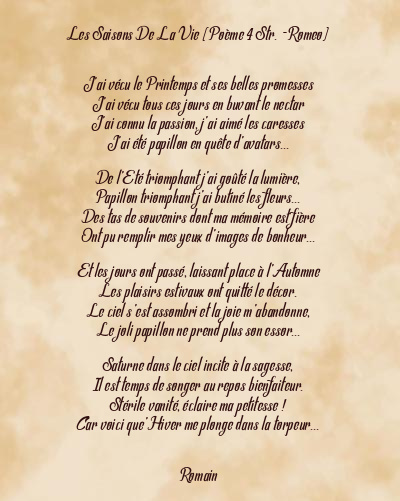 Le poème en image: Les Saisons De La Vie (Poème 4 Str. -Romeo)