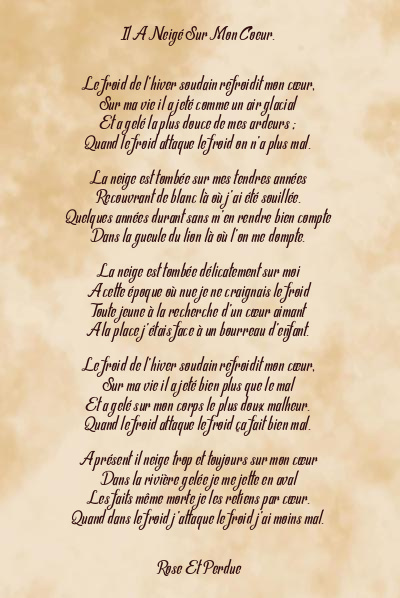 Le poème en image: Il A Neigé Sur Mon Coeur.