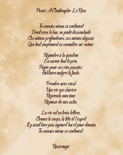 Le poème en image: Poser, A Comtempler Le Rien