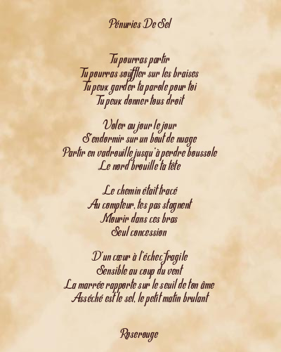 Le poème en image: Pénuries De Sel