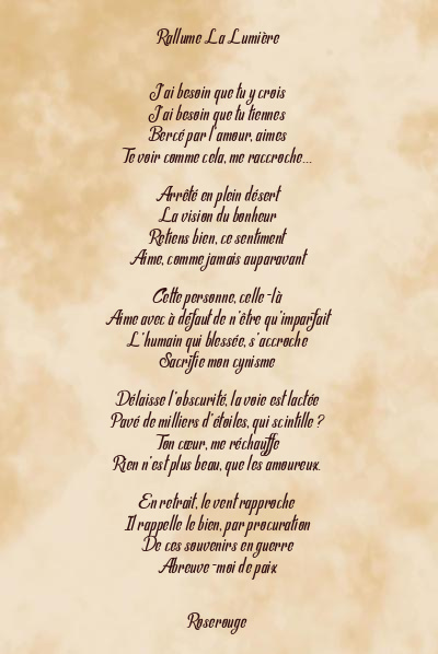 Le poème en image: Rallume La Lumière