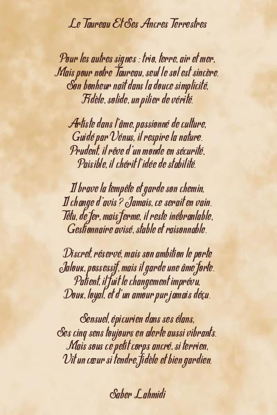 Le poème en image: Le Taureau Et Ses Ancres Terrestres
