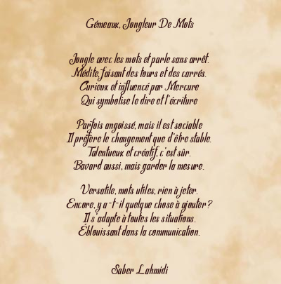 Le poème en image: Gémeaux, Jongleur De Mots