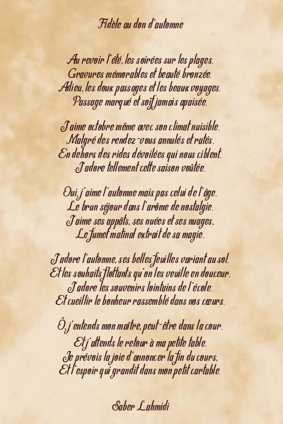 Le poème en image: Fidèle Au Don D’automne
