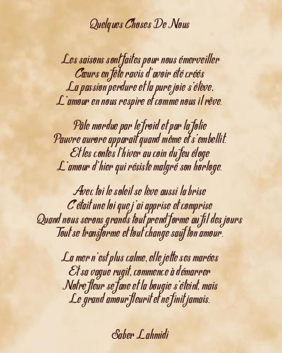 Le poème en image: Quelques Choses De Nous