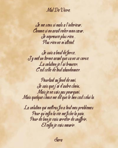 Le poème en image: Mal De Vivre.