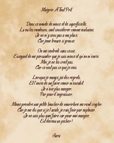 Le poème en image: Maigrir A Tout Prit.