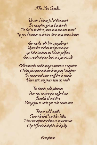 Le poème en image: A Toi Mon Coyotte…