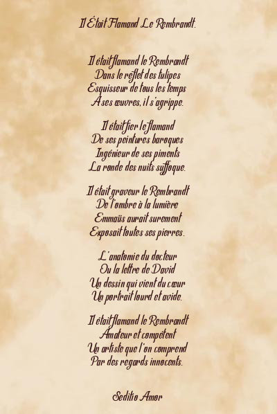 Le poème en image: Il Était Flamand Le Rembrandt.
