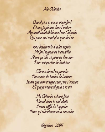 Le poème en image: Ma Colombe