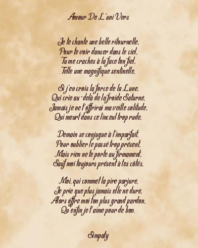Le poème en image: Amour De L’uni Vers