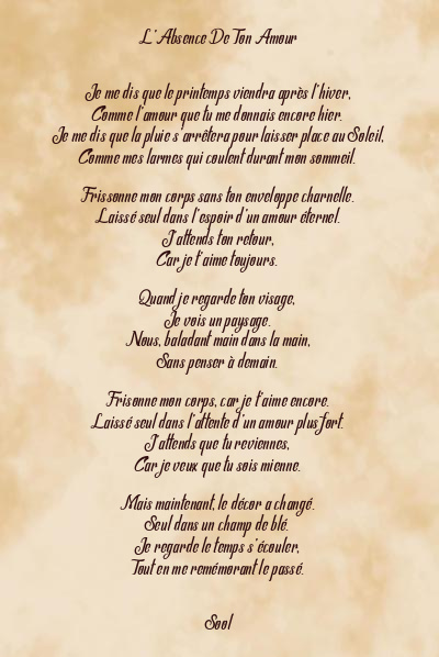 Le poème en image: L’absence De Ton Amour
