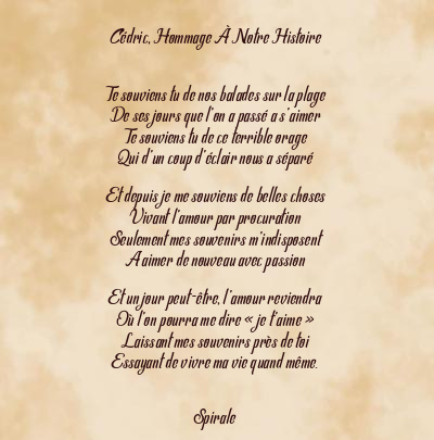 Le poème en image: Cédric, Hommage À Notre Histoire