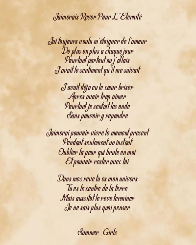 Le poème en image: Jaimerais Rever Pour L’eternité