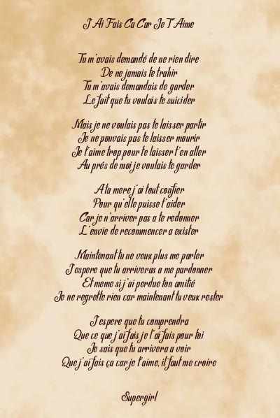 Le poème en image: J’ai Fais Ca Car Je T’aime