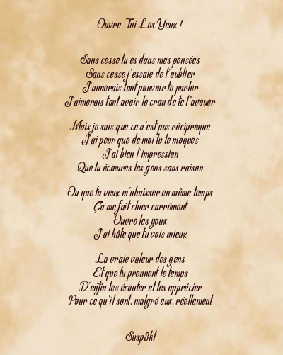 Le poème en image: Ouvre-Toi Les Yeux !