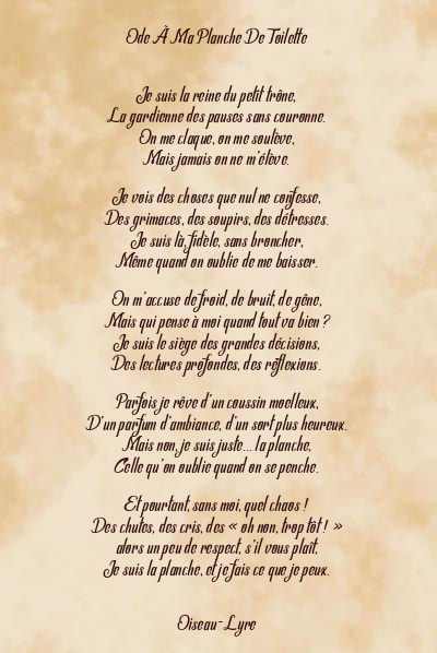 Le poème en image: Ode À Ma Planche De Toilette