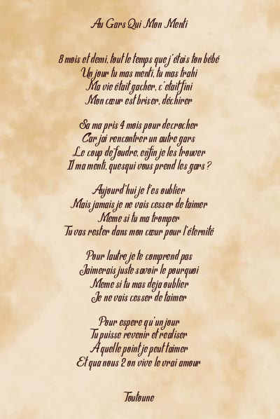 Le poème en image: Au Gars Qui Mon Menti