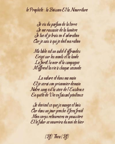 Le poème en image: Le Prophète : La Boisson Et La Nourriture