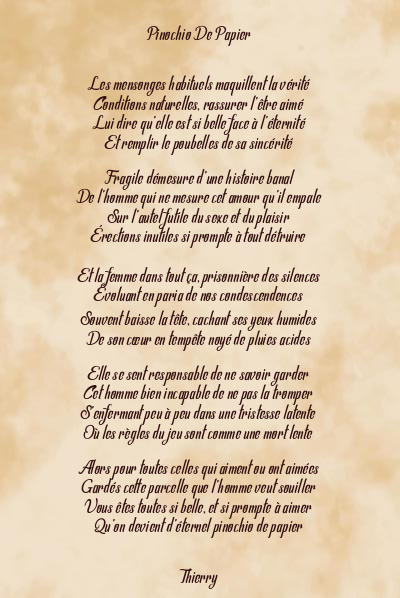 Le poème en image: Pinochio De Papier