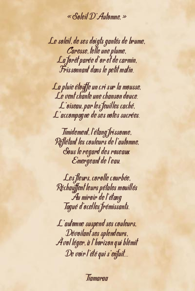 Le poème en image: « Soleil D’automne, »