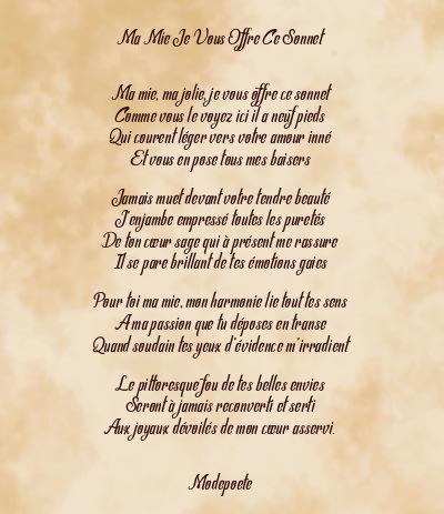Le poème en image: Ma Mie Je Vous Offre Ce Sonnet
