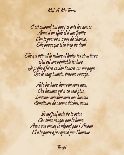 Le poème en image: Mal À Ma Terre