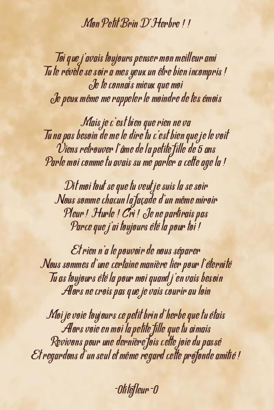 Le poème en image: Mon Petit Brin D’herbre ! !