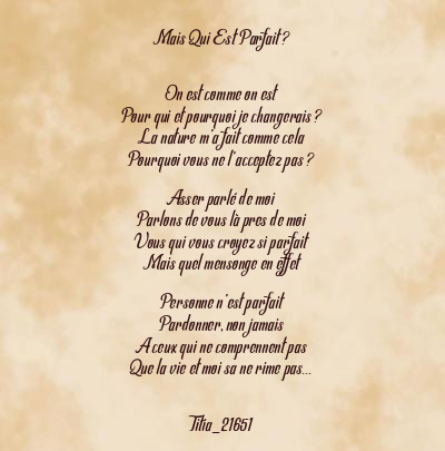 Le poème en image: Mais Qui Est Parfait ?