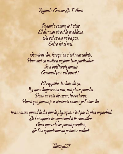 Le poème en image: Regarde Comme Je T’aime