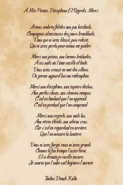 Le poème en image: À Mes Peines, Déceptions Et Regrets, Merci