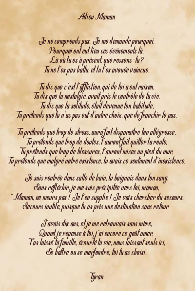 Le poème en image: Adieu Maman