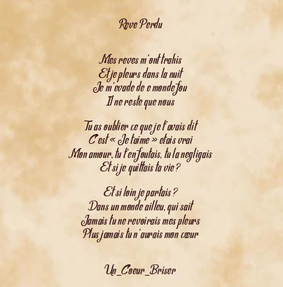 Le poème en image: Reve Perdu