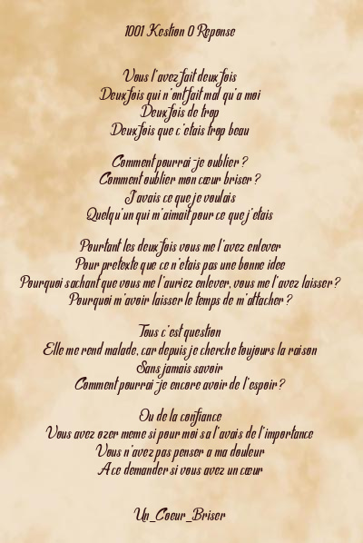 Le poème en image: 1001 Kestion 0 Reponse