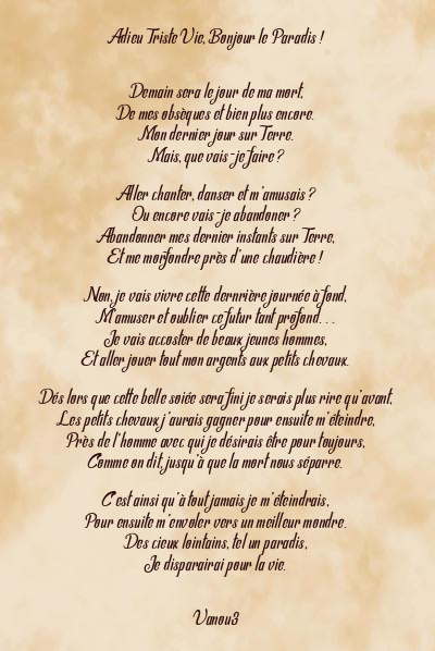 Le poème en image: Adieu Triste Vie, Bonjour Le Paradis !