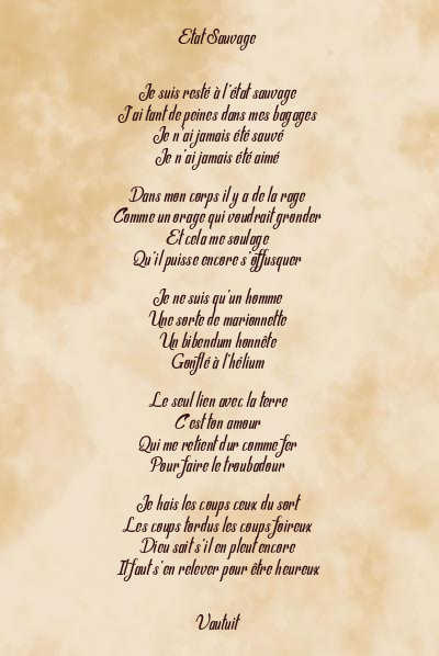 Le poème en image: Etat Sauvage