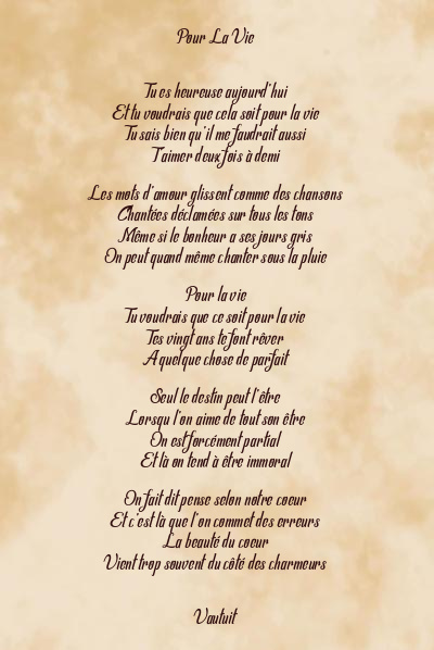 Le poème en image: Pour La Vie