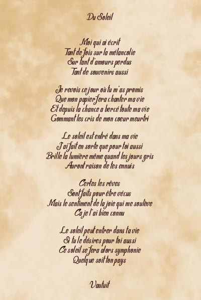 Le poème en image: Du Soleil