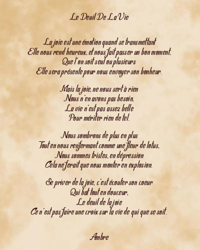 Le poème en image: Le Deuil De La Vie