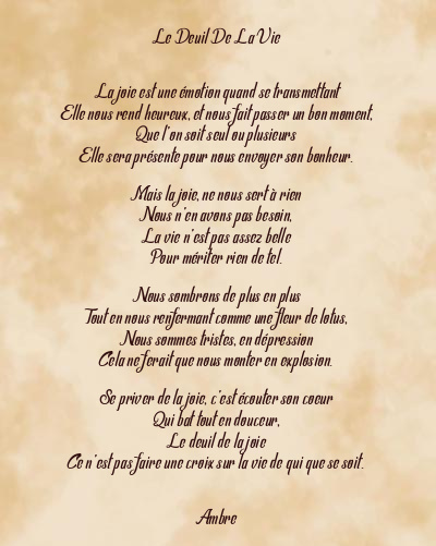 Le poème en image: Le Deuil De La Joie